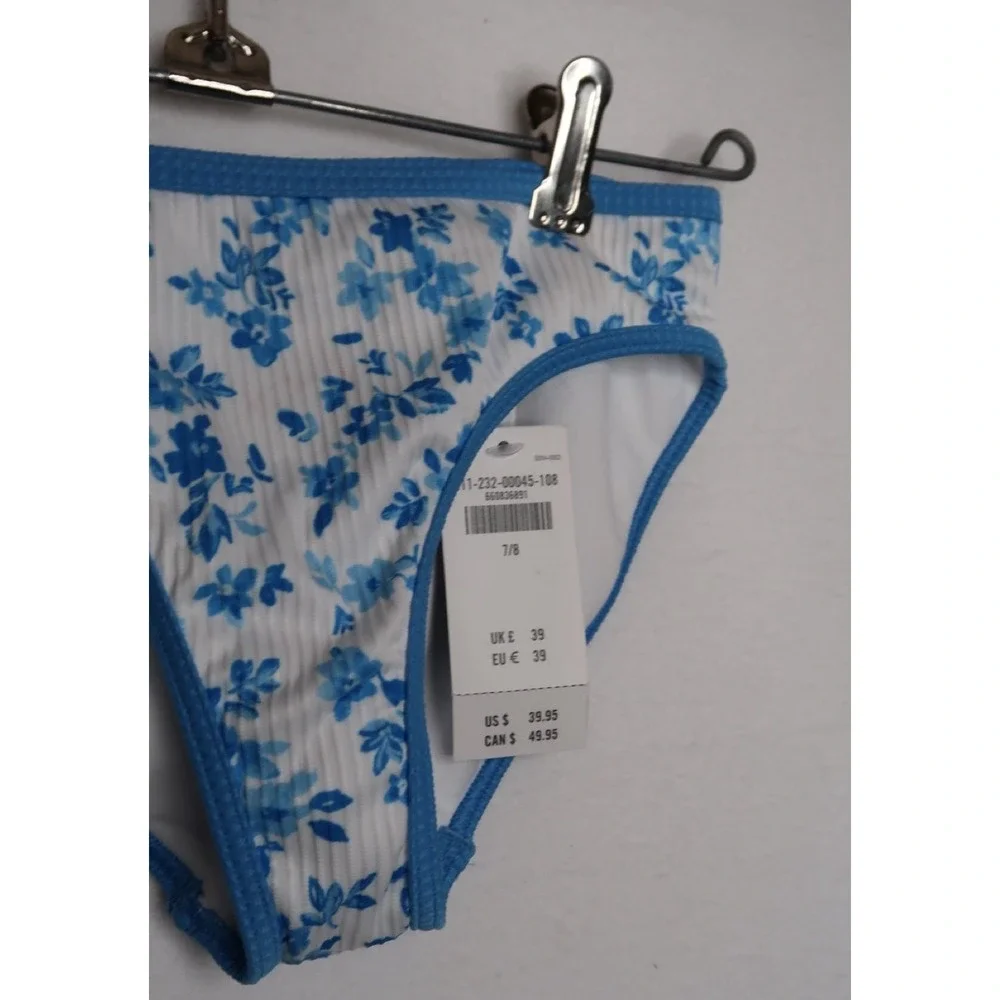 Abercrombie & Fitch Girls White‎ Floral Print Bikini Bottom Sz 7/8 Beach NWT